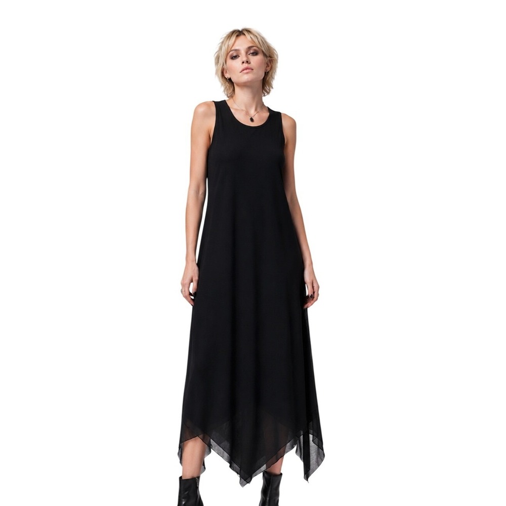 I.N. Studio 12 Black Lined‎ Handkerchief Hem Midi Maxi Dress Goth Minimalist NWT